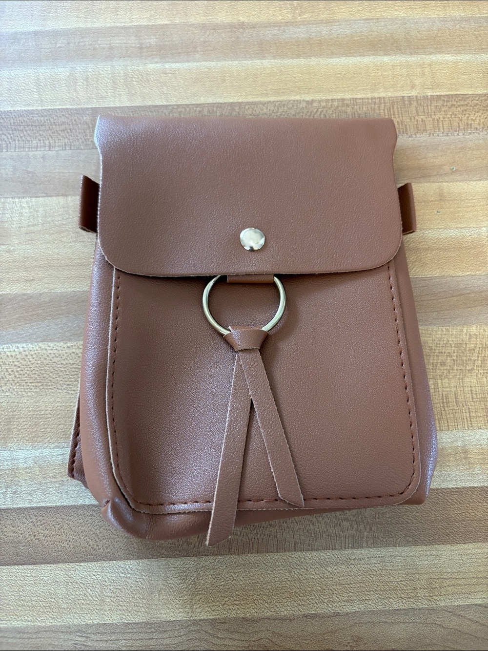 Amazon Brown Faux Leather Mini Crossbody with Metal Ring Detail - NWOT